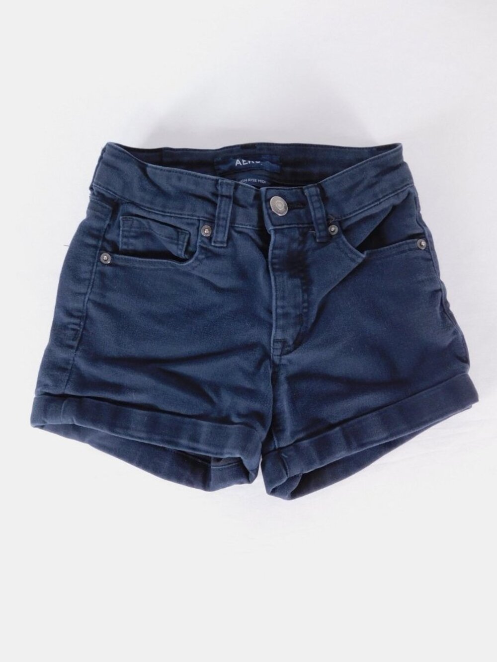 Aeropostale Hot Pants Shorts Juniors 00 Black Denim High Rise Cuffed Stretch